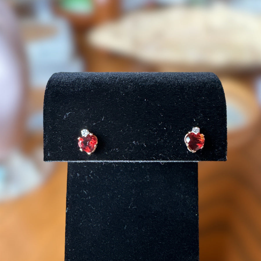 10k Gold and Garnet Heart Stud Earrings