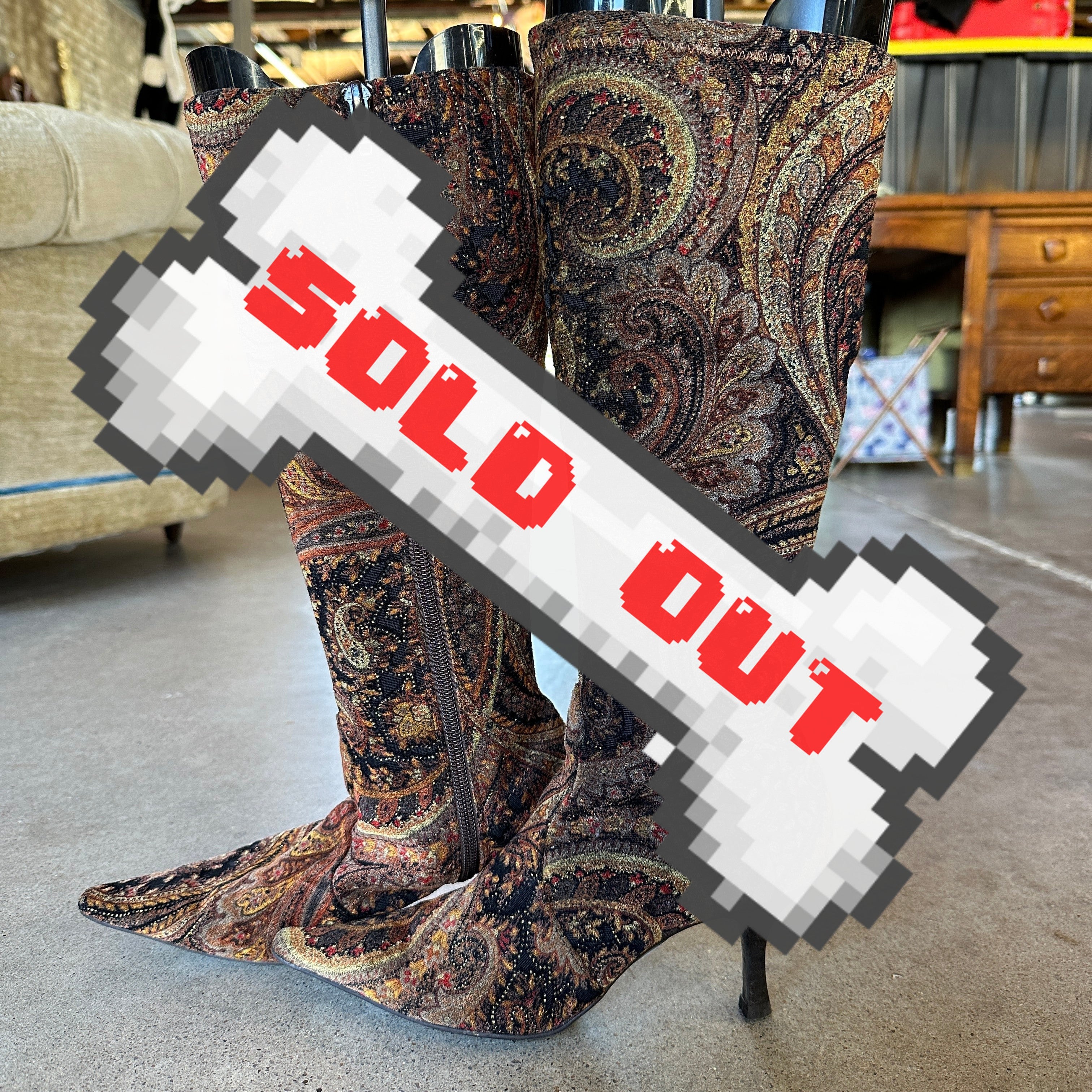 2000s Diba Knee High Tapestry Paisley Boots DOG EAT DOG