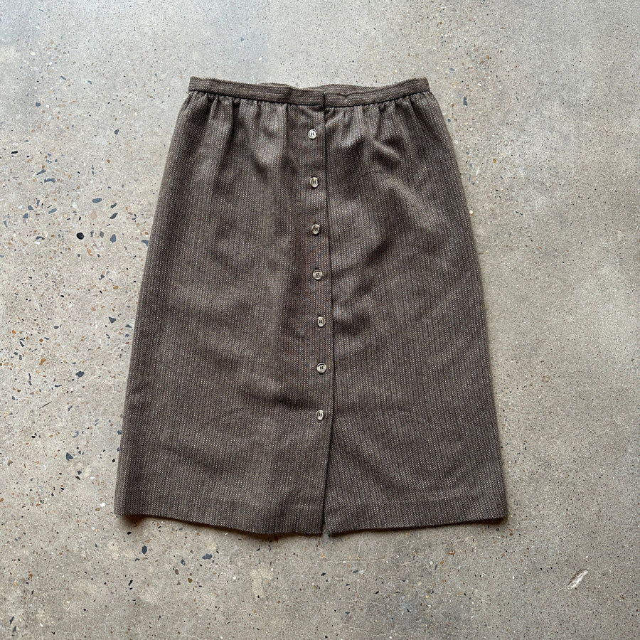 80s Brown/Blue Wool “Century of Boston” Skirt