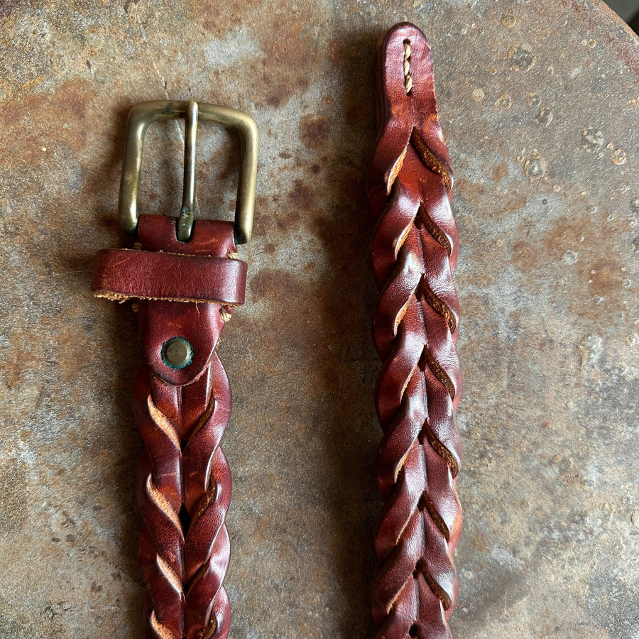 80s/90s Brown Leather Polo Ralph Lauren Braided Belt w/ Brass Buckle