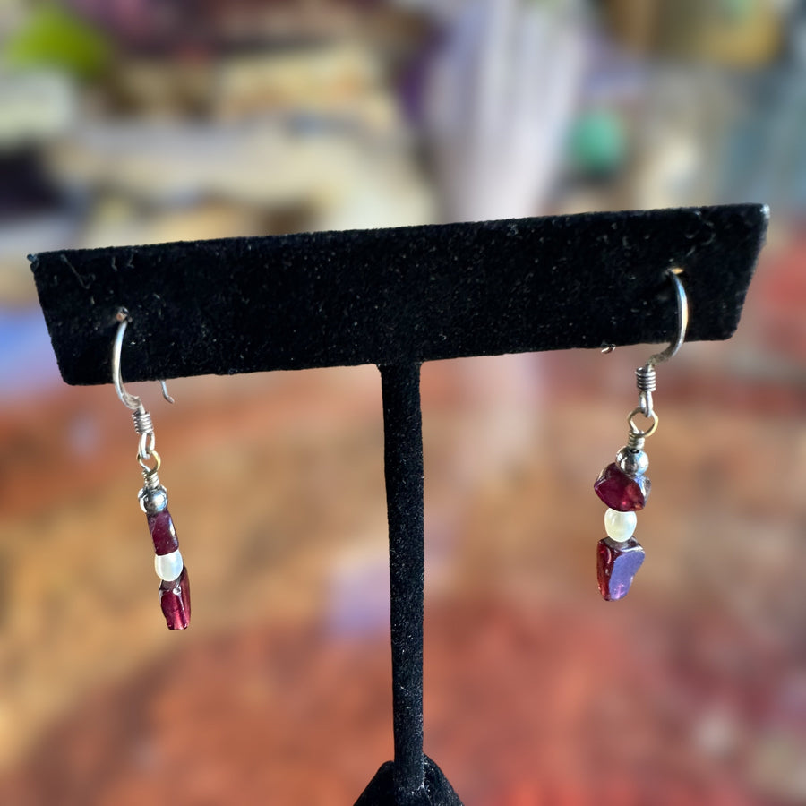 925 Pearl and Garnet Earrings