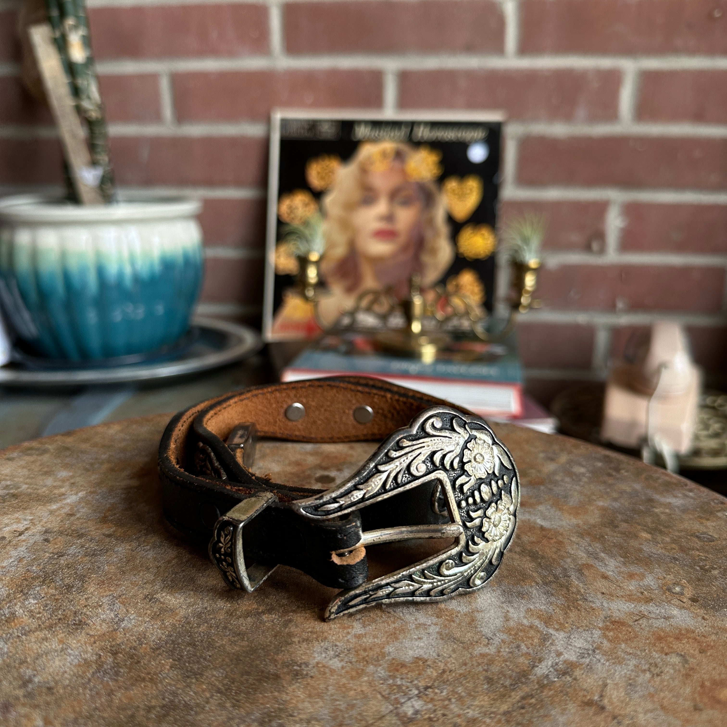 Black Vintage Tex Tan Cowhide Belt