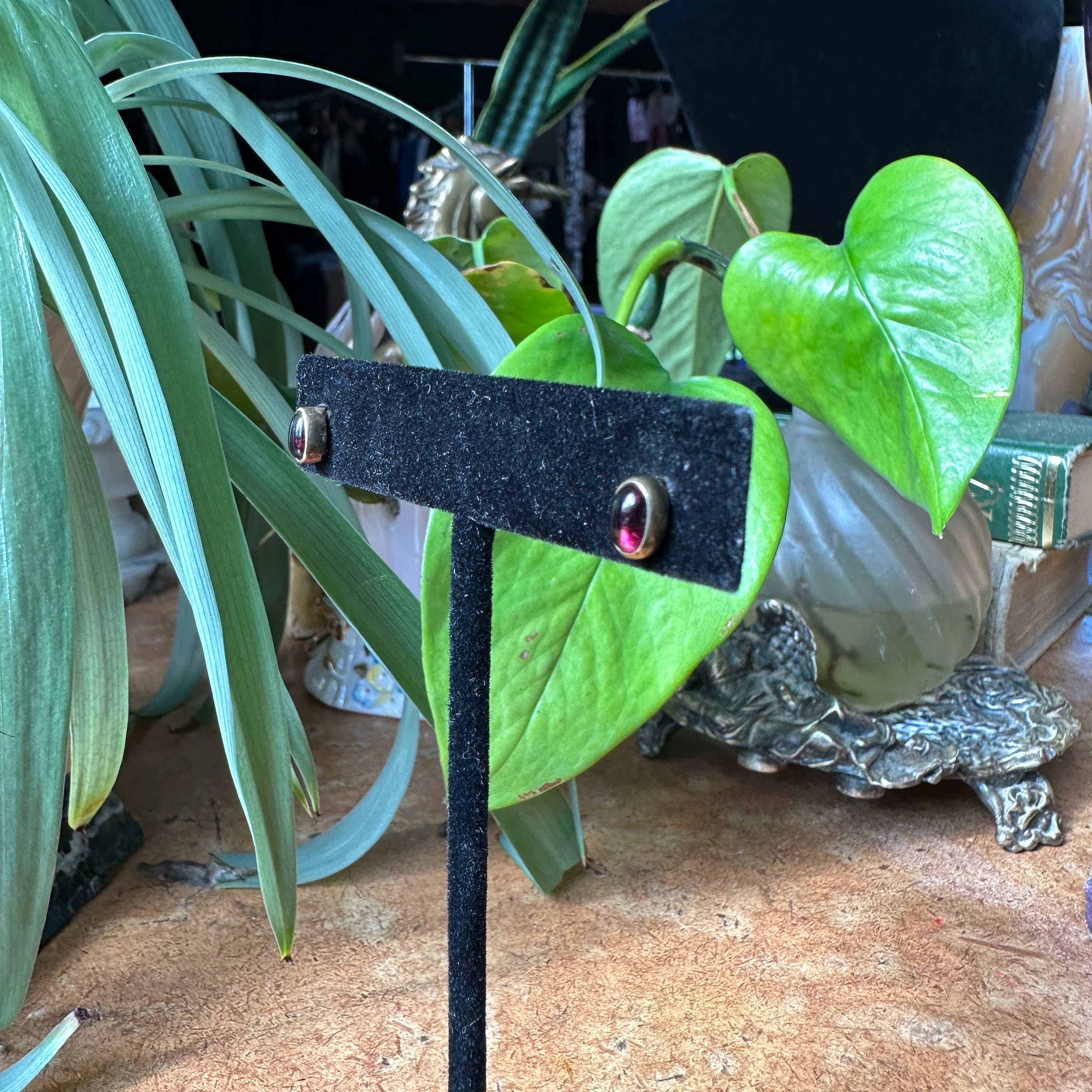 Gold-Plated Sterling Silver and Garnet Stud Earrings