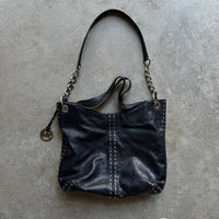 “Michael Kors” Black Leather Studded Tote W/ Crossbody strap