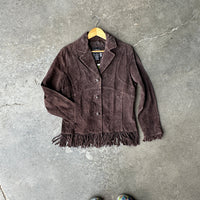 Outbrook dark brown leather jacket with fringe