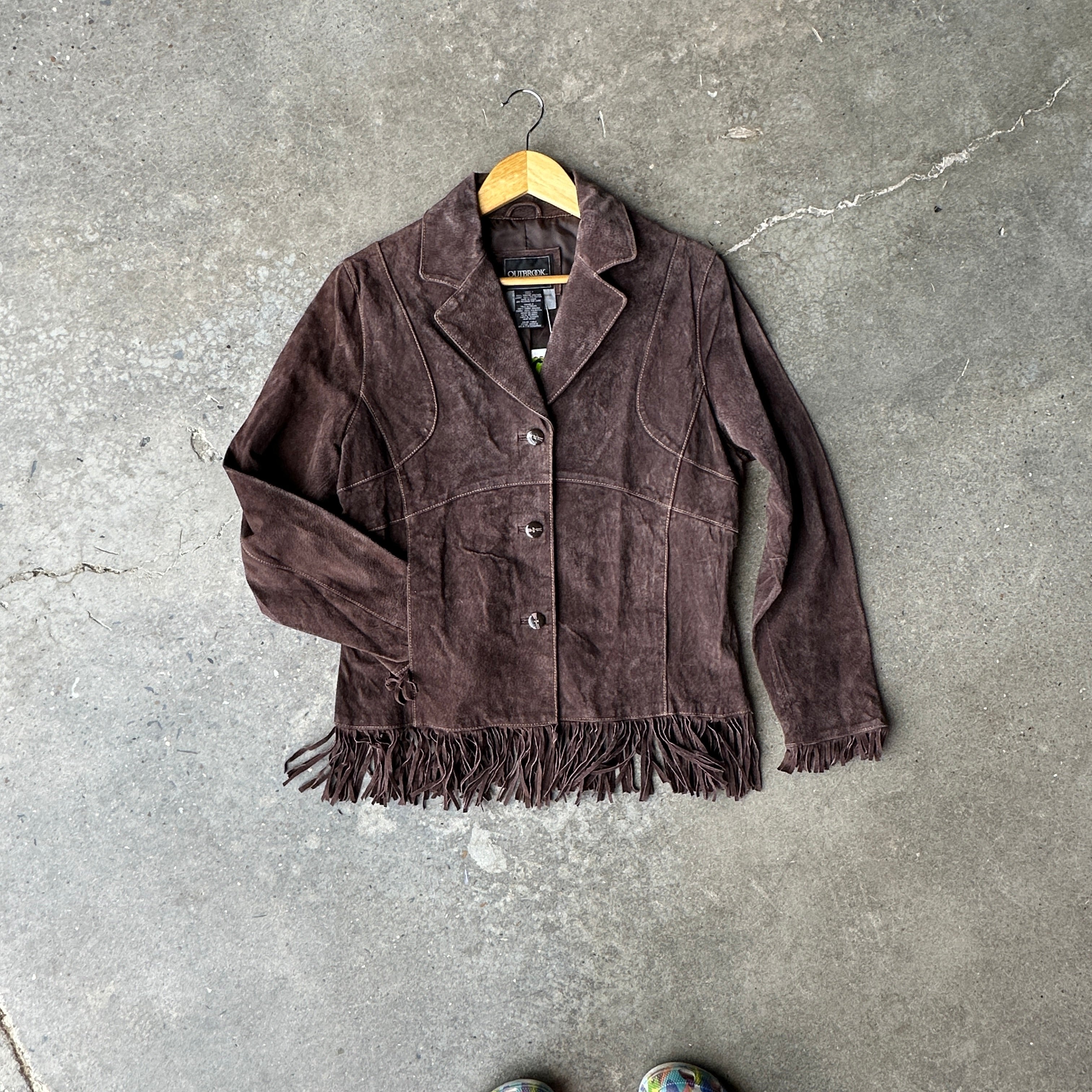 Outbrook dark brown leather jacket with fringe