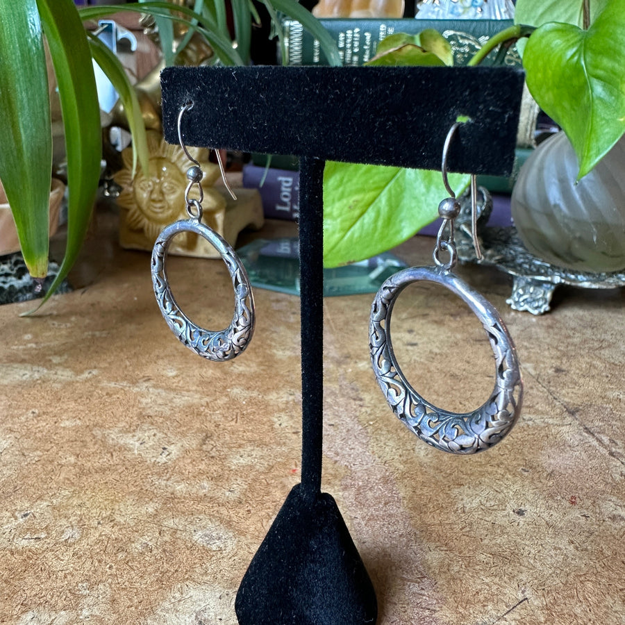 Sterling Silver Filigree Hoop Earrings