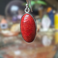 Sterling Silver Vintage Red Coral Cabochon Earrings