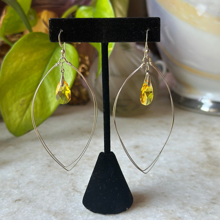 Sterling Silver & Yellow Cut Glass Earrings