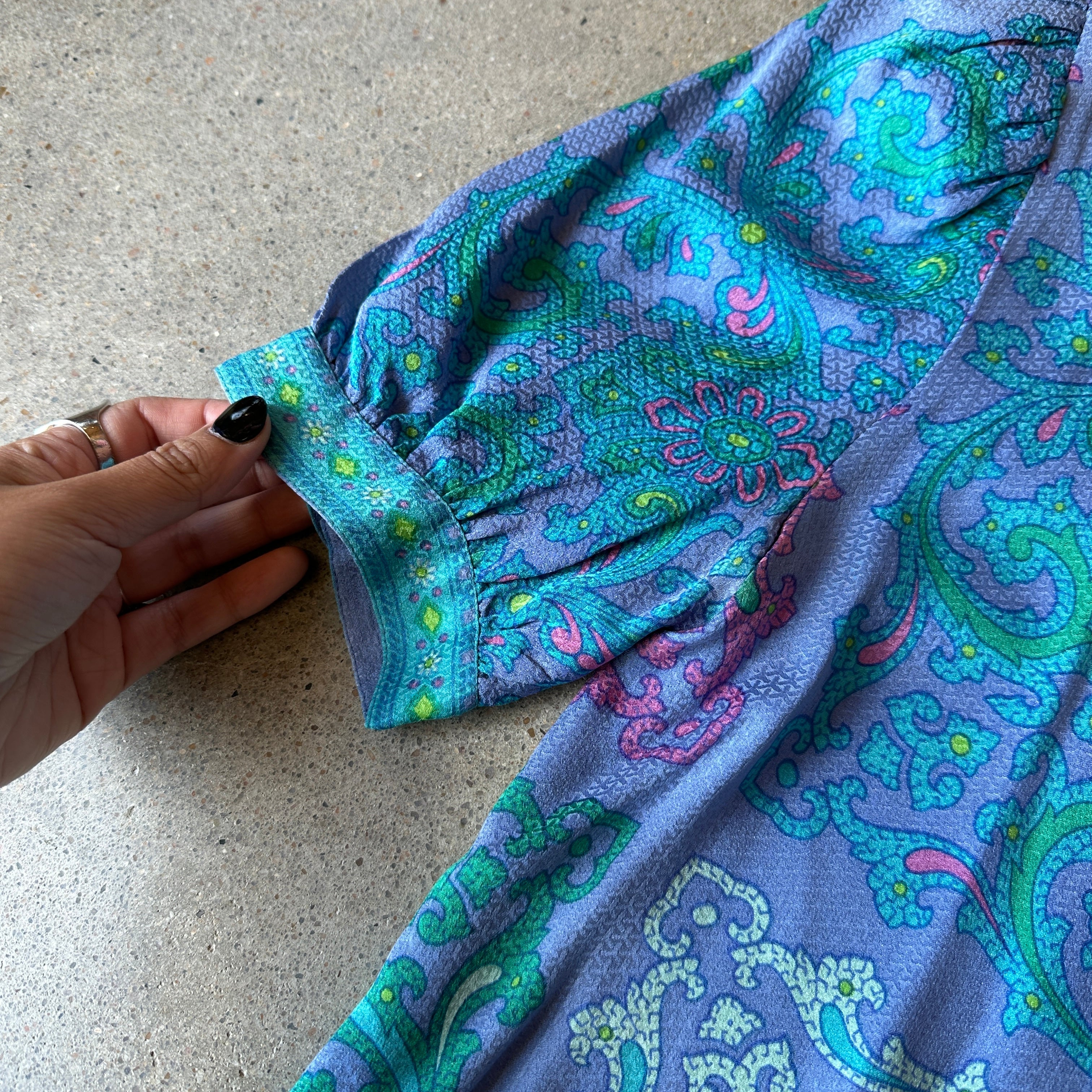 VTG purple and blue silk skirt and top set