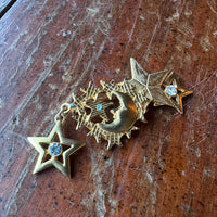 Vintage Gold-Tone Moon and Stars Brooch