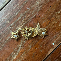 Vintage Gold-Tone Moon and Stars Brooch