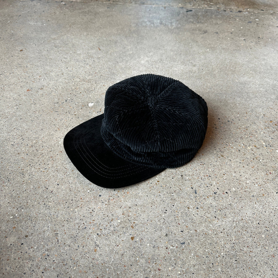 Vintage black corduroy and suede hat