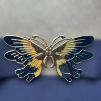 blue elastic belt vintage with enamel butterfly buckle