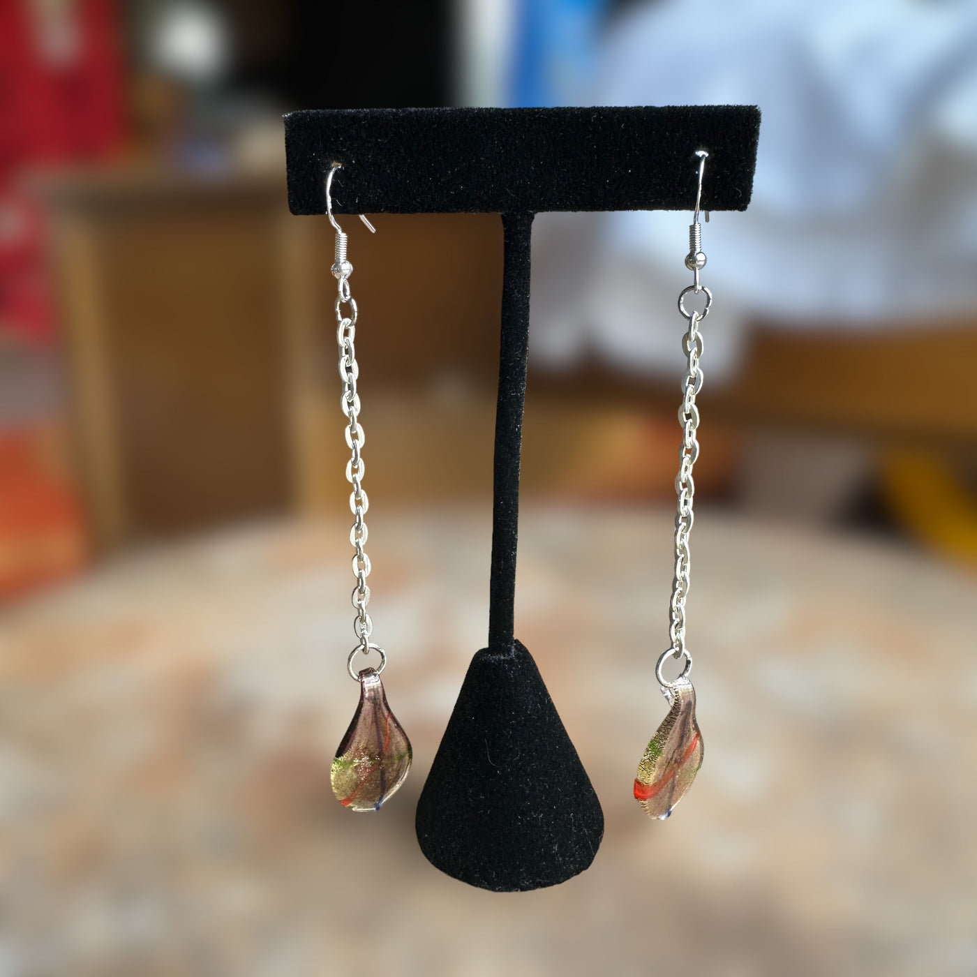 reworked glass dangle earrings with sterling silver fishhook