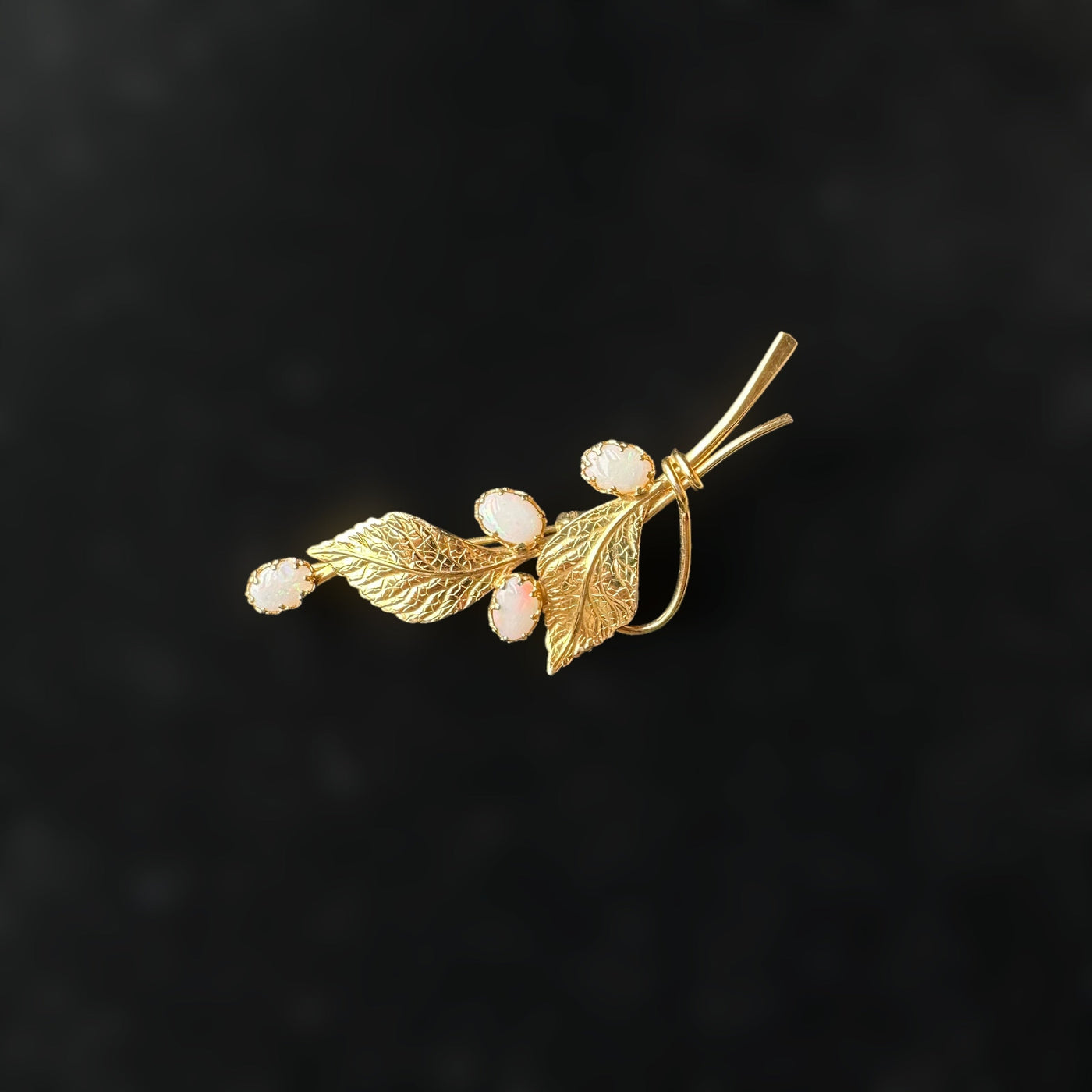 vintage 14 karat gold-filled floral brooch with 4 gorgeous natural opal cabochons, circa 1940s!