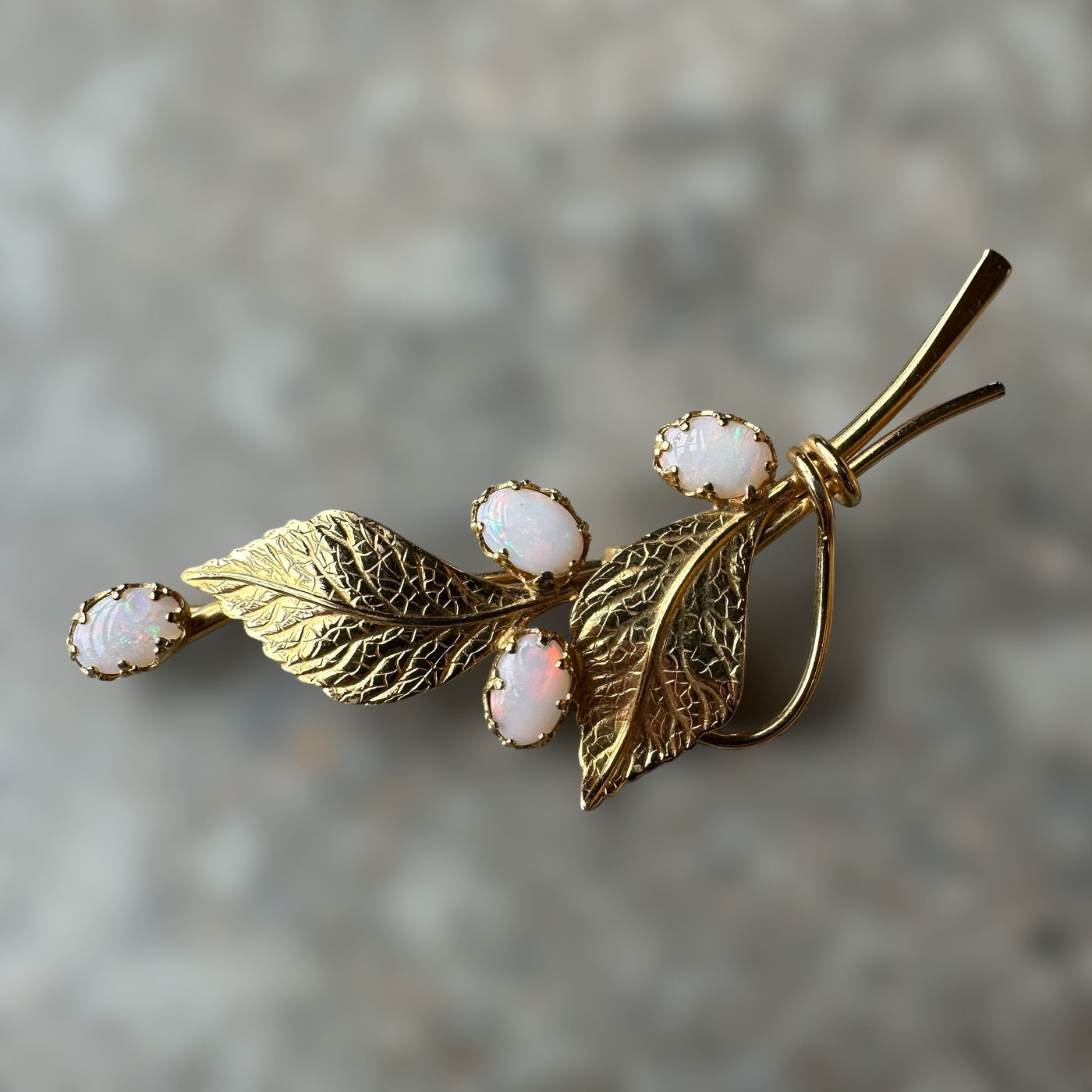 vintage 14 karat gold-filled floral brooch with 4 gorgeous natural opal cabochons, circa 1940s!