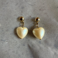 vintage faux pearl heart earrings