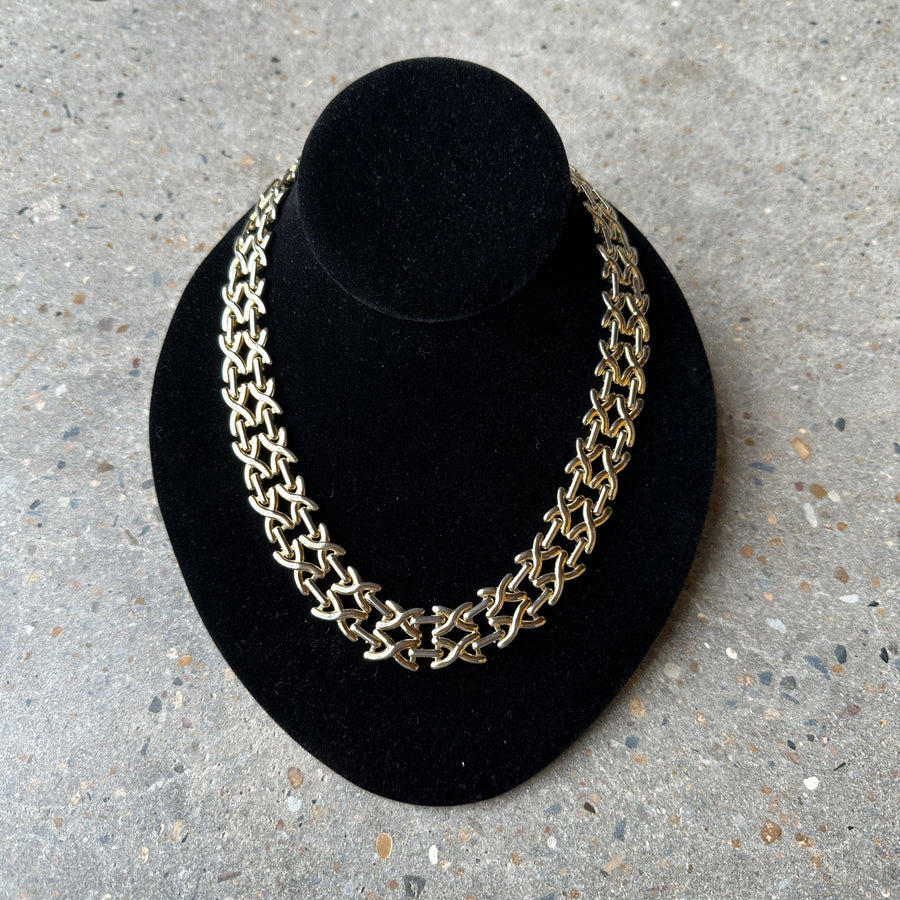 vintage gold-tone x motif necklace chromosomes