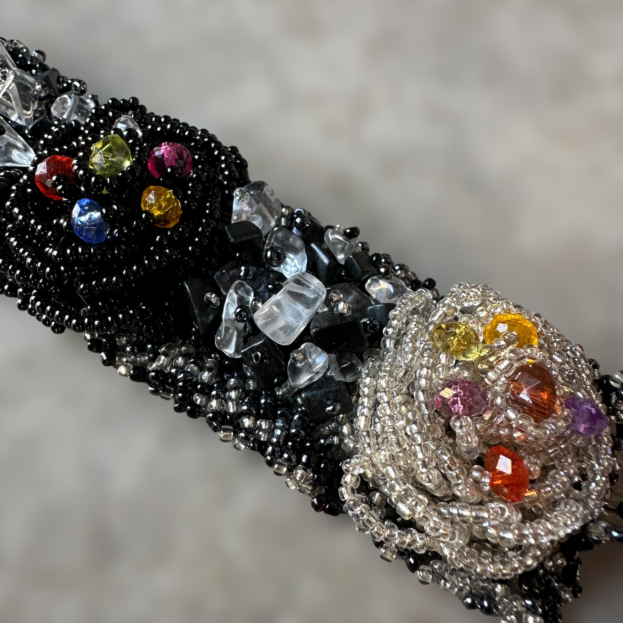vintage hand-woven beaded maximalist floral bracelet