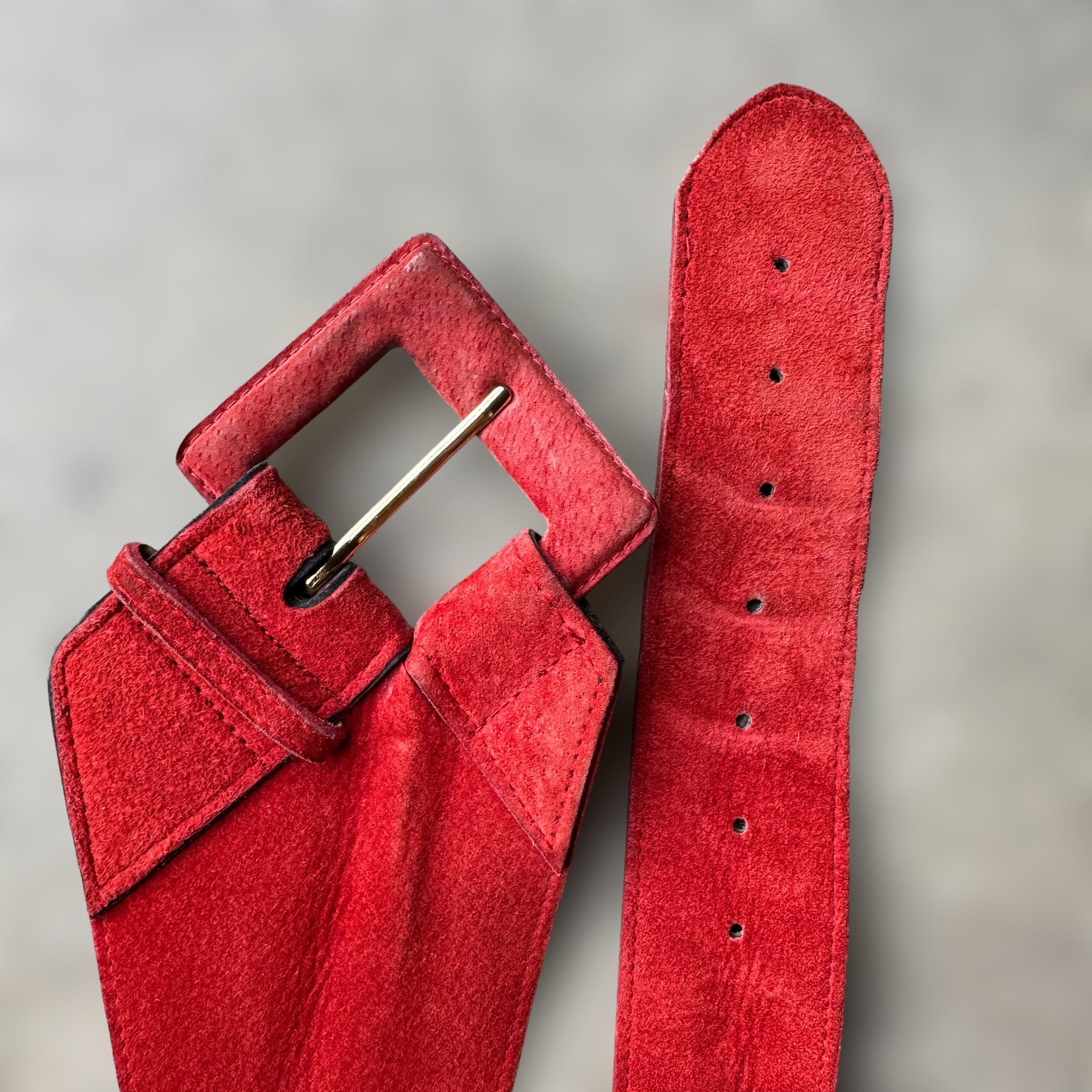 vintage red suede asymmetrical belt