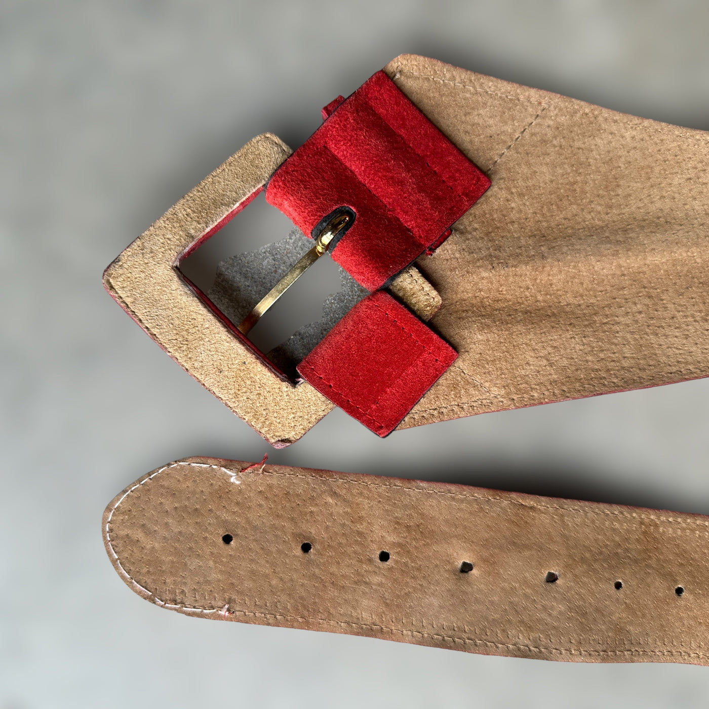 vintage red suede asymmetrical belt