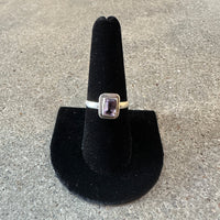 vintage sterling silver ring with emerald-cut amethyst